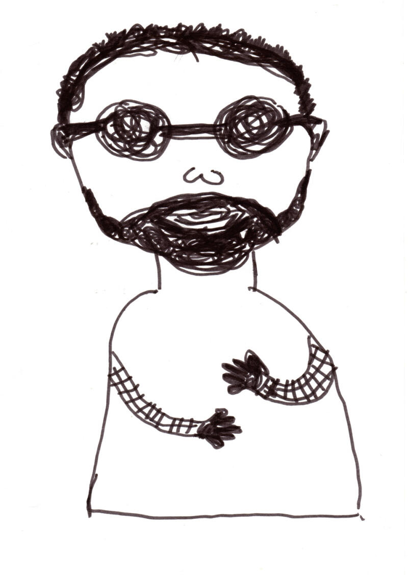 Selbstporträt des Künstlers Szymon Sosinski mit Bart und Sonnenbrille 